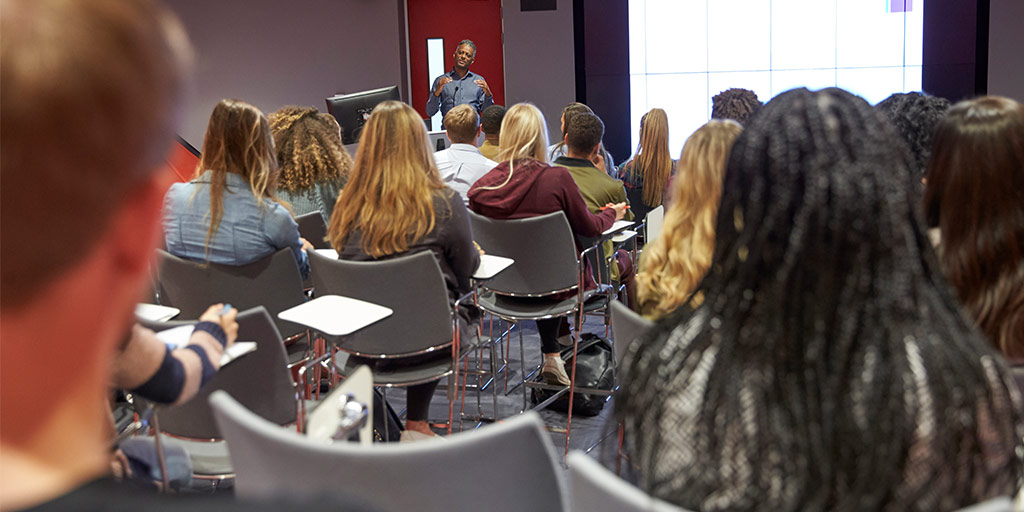 Classroom interior with students