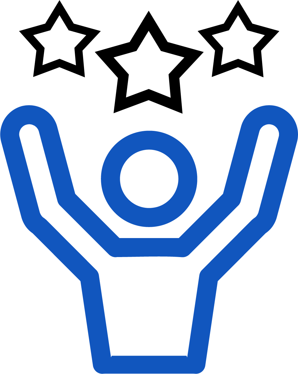 stick figure with raised hands to stars above head icon